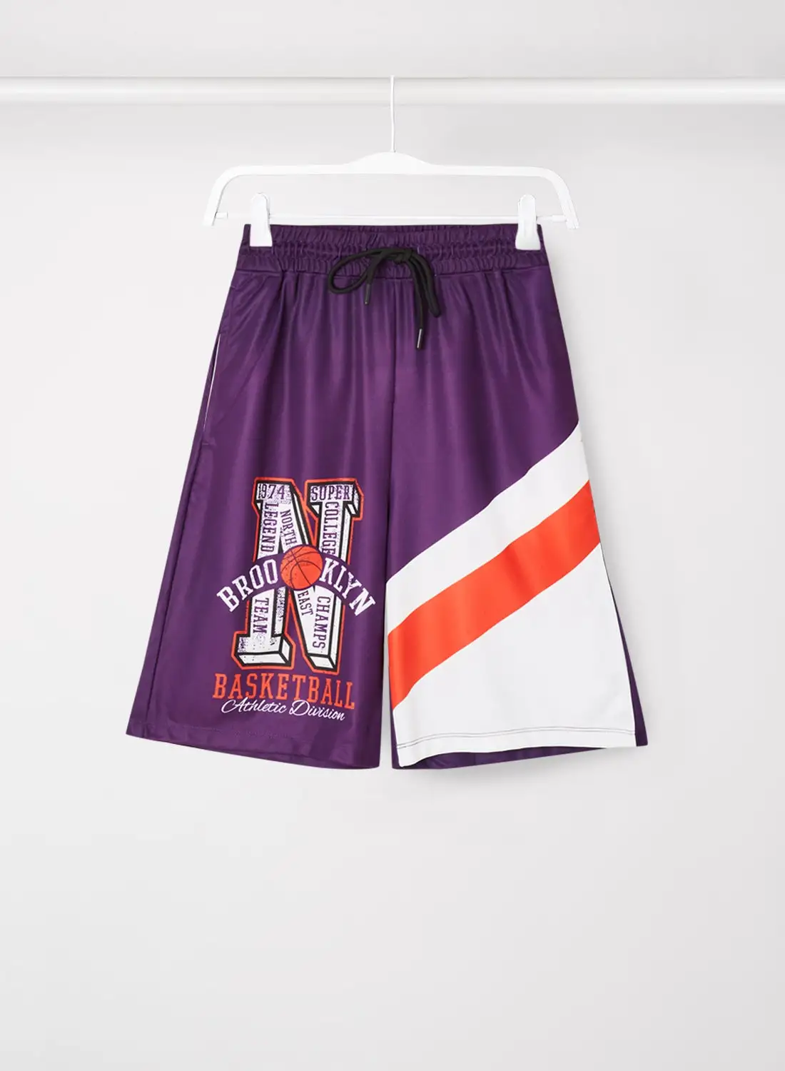 ABOF Printed Elastic Waistband Drawstring Mid Rise Shorts Purple/Orange/White