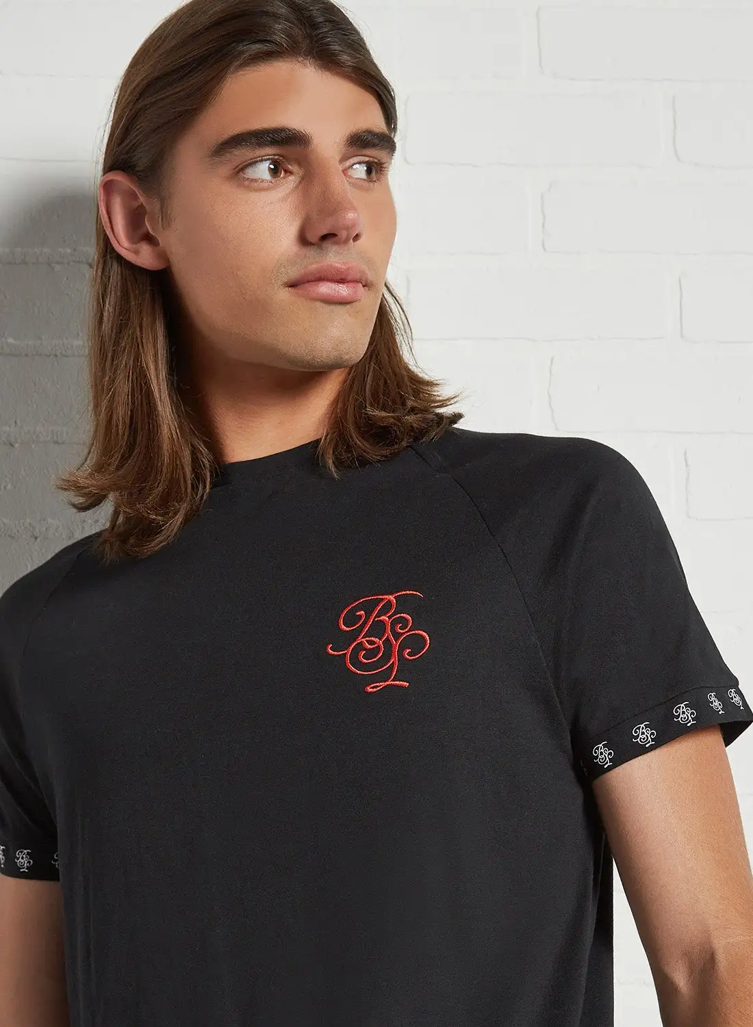 BRAVE SOUL Logo T-Shirt Jet Black/ Red