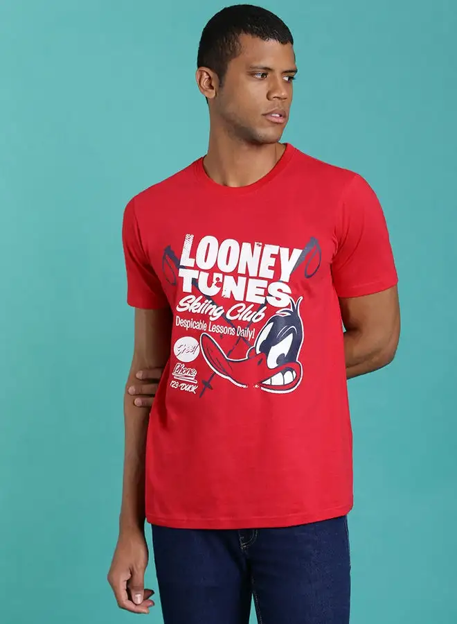 DRIP Crew Neck Regular Fit Looney Tunes Printed T-Shirt Red/White