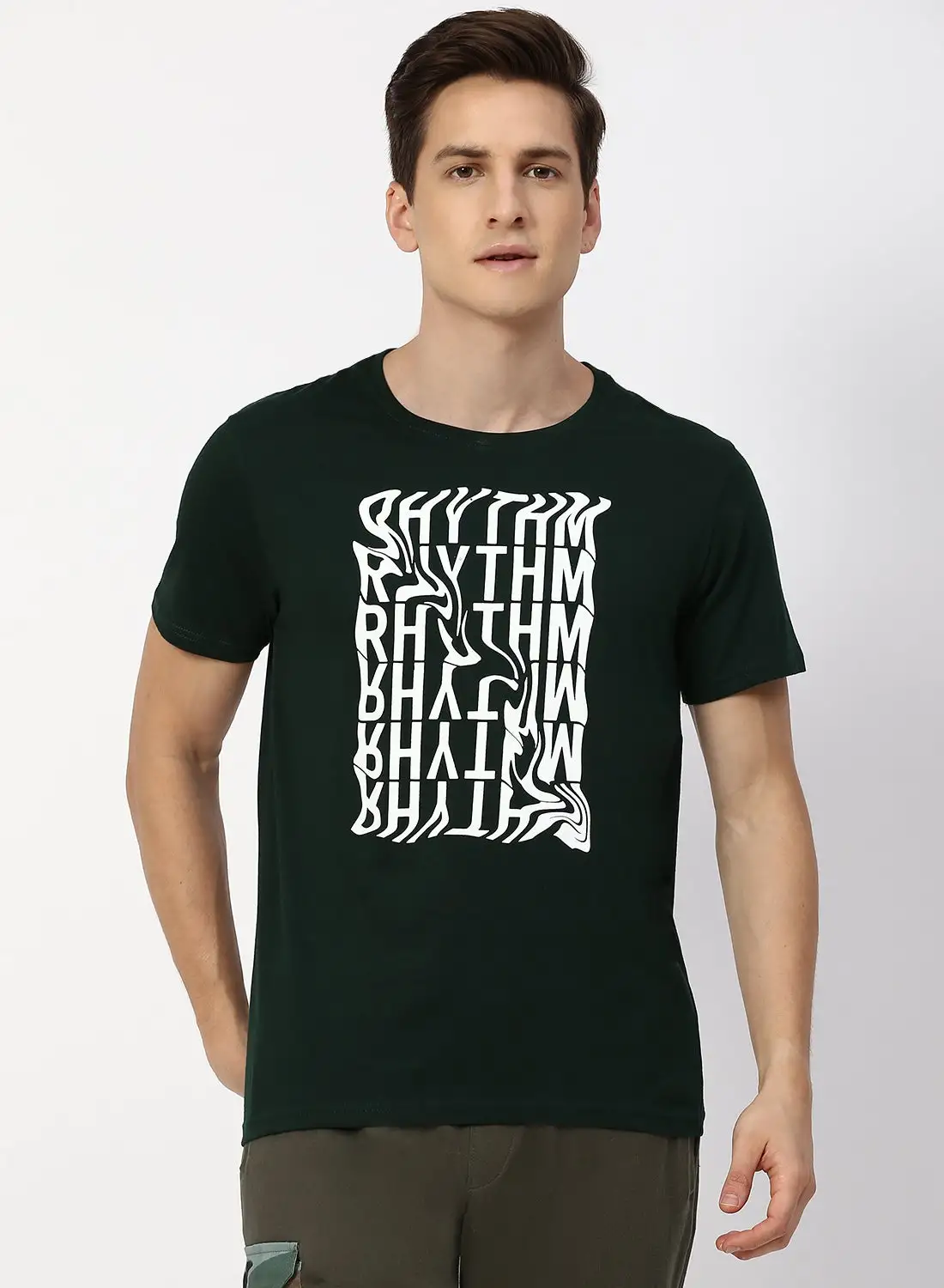 QUWA Chest Printed T-Shirt Dark Green