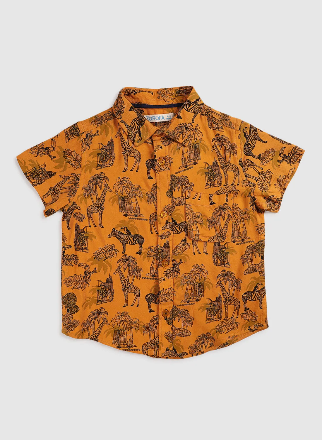 Zarafa Baby Boys Collar Neck Short Sleeve Shirt Animal Print Multicolour