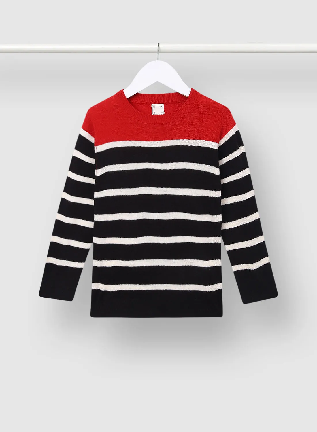 NEON Stripes Pattern Crew Neck Sweater Black/White/Red