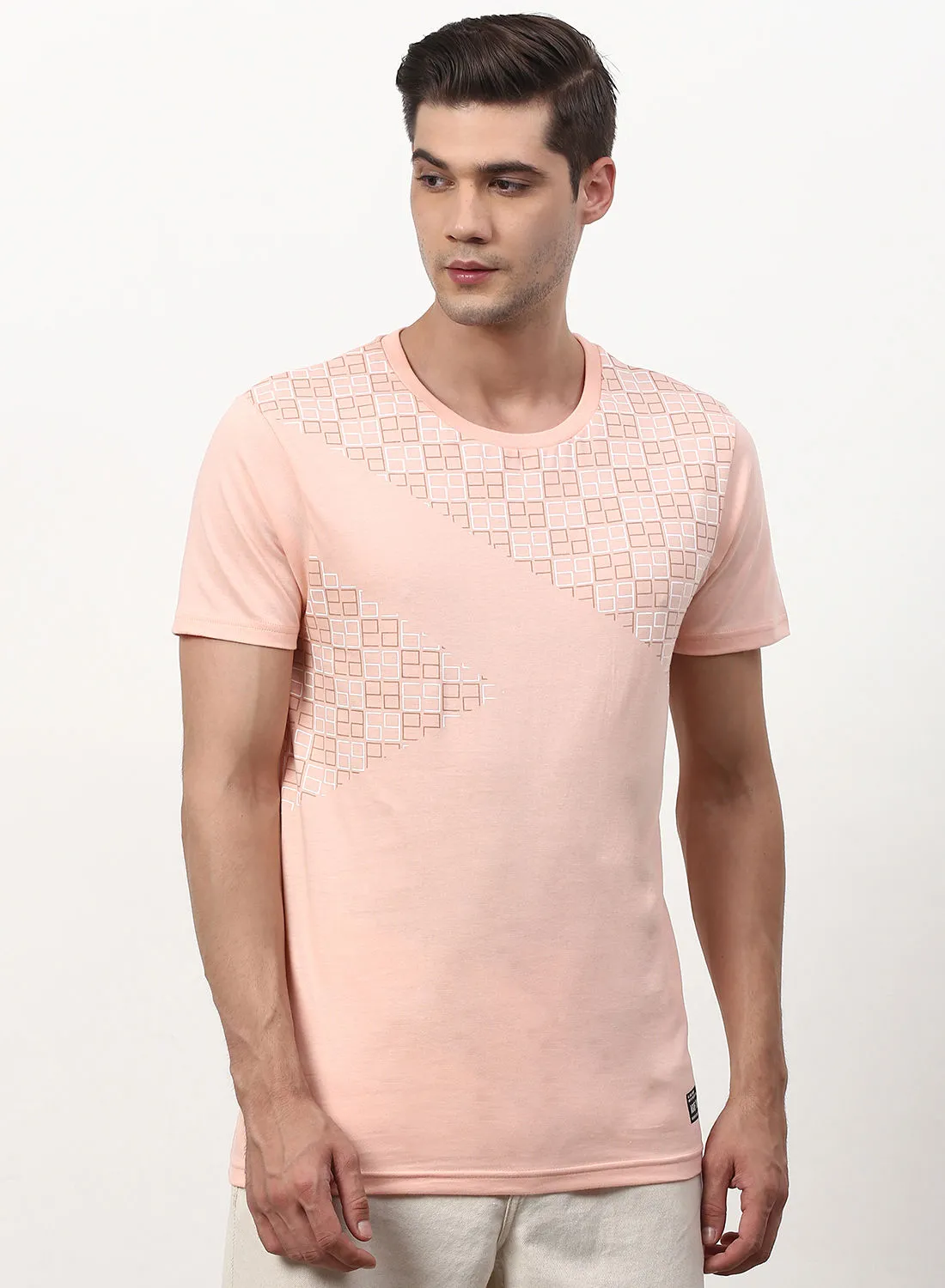 ABOF Graphic Printed Crew Neck Regular Fit T-Shirt Peach