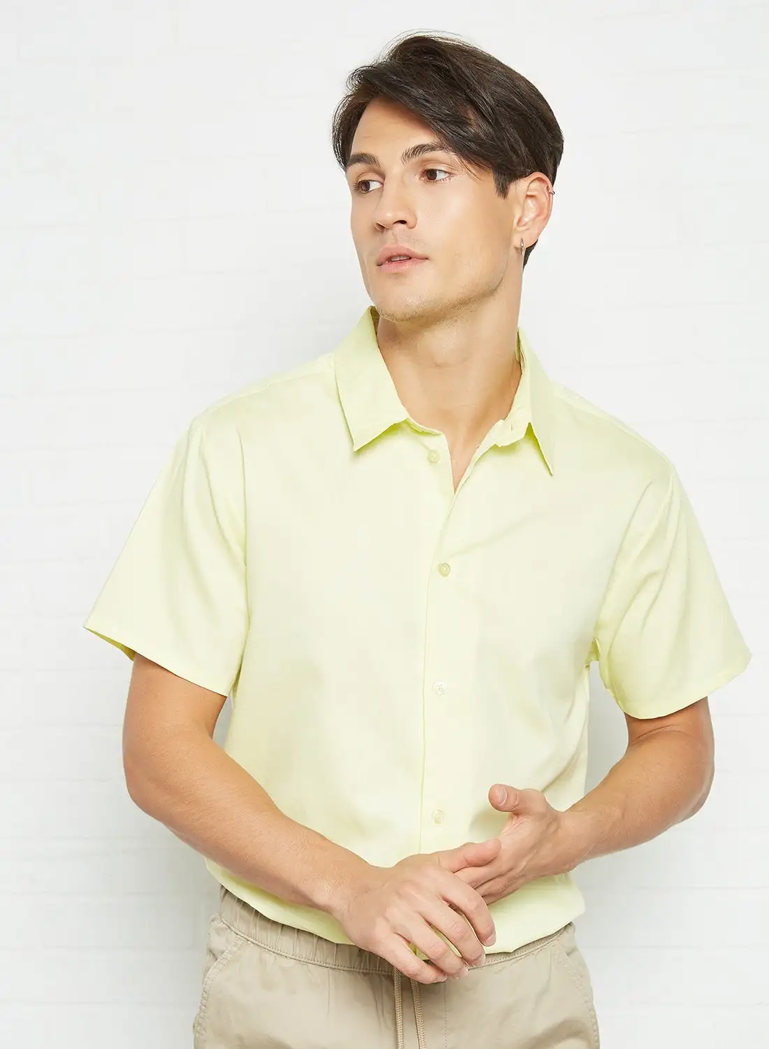 STATE 8 Oxford Chambray Short Sleeve Shirt Yellow