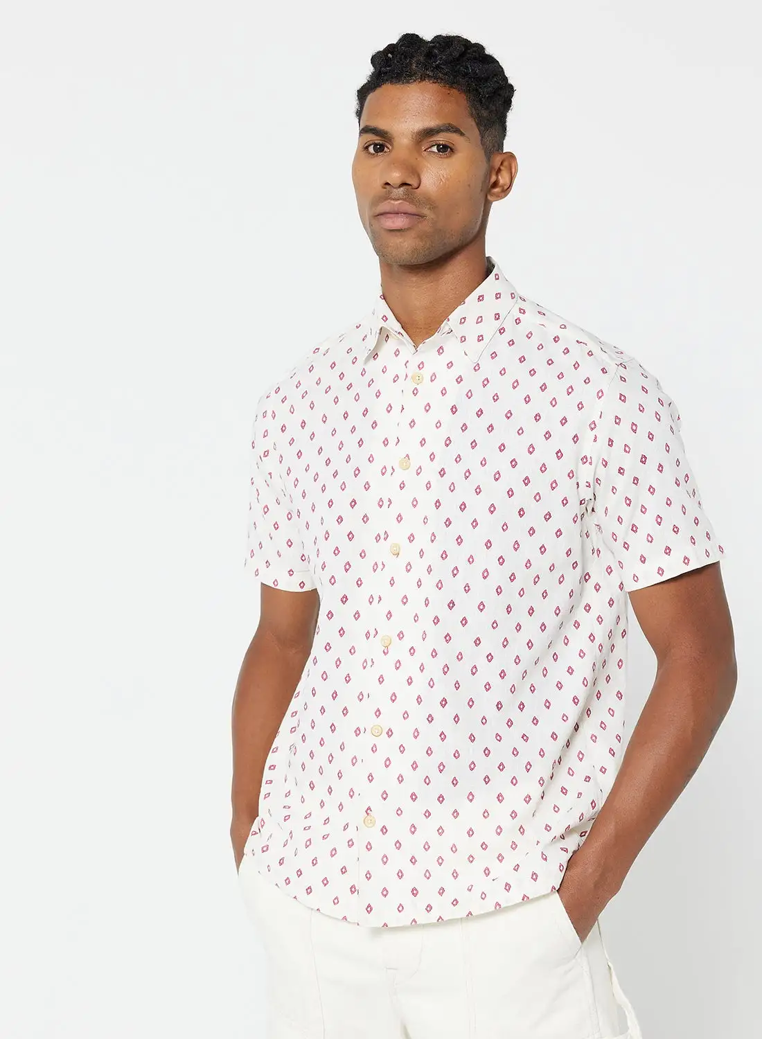 Ted Baker Ginton Diamond Geo Print Shirt أبيض