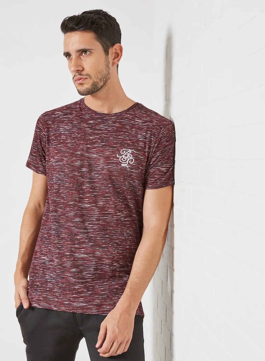 BRAVE SOUL Crew Neck T-Shirt Burgundy Combo/ Optic White