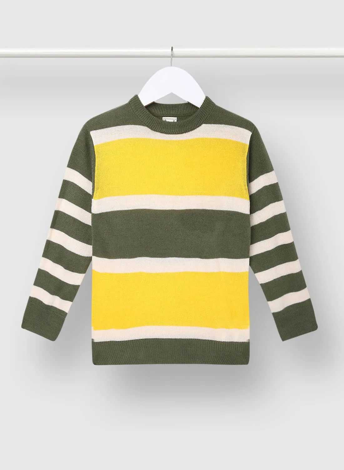 NEON Colourblock Pattern Crew Neck Sweater Green/White/Yellow