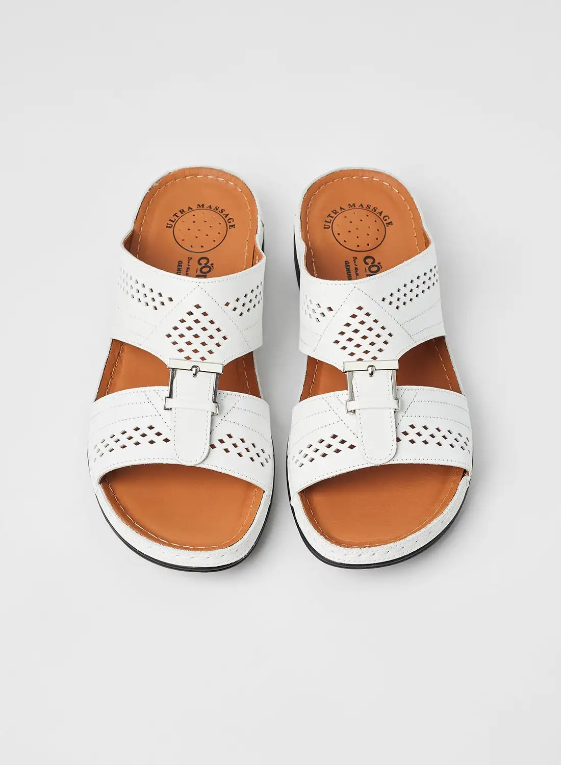 Comfort Plus Cut-Out Pattern Leather Sandals White