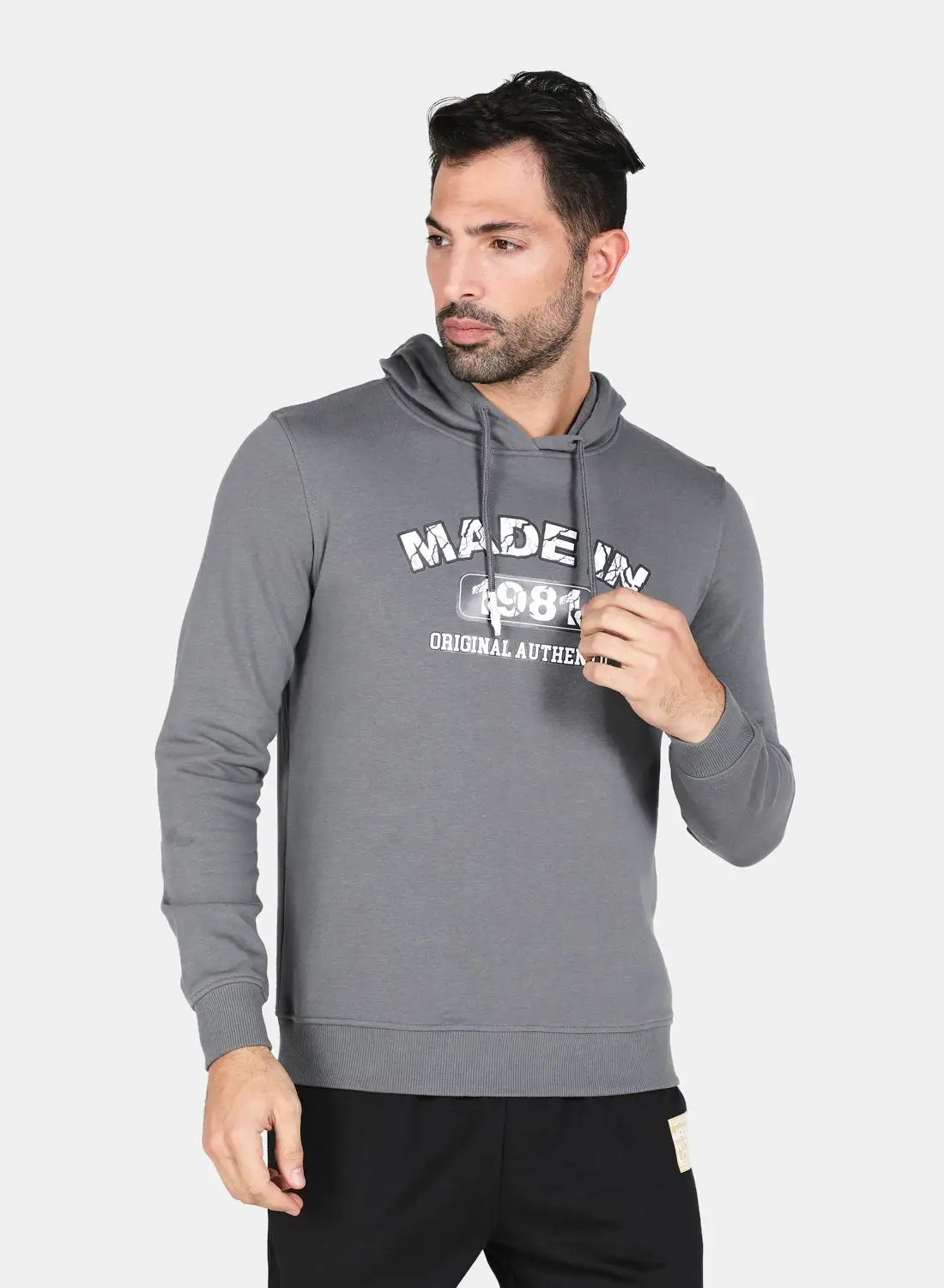 DRIP Hooded Neck Printed Hoodie Dark Grey