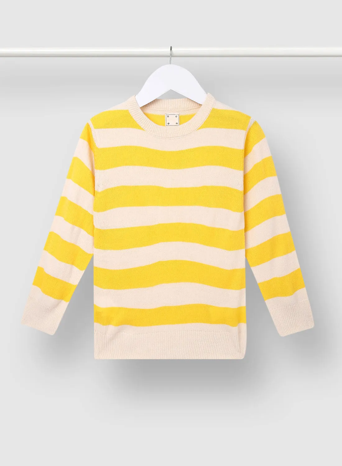 NEON Stripes Pattern Crew Neck Sweater Yellow/White