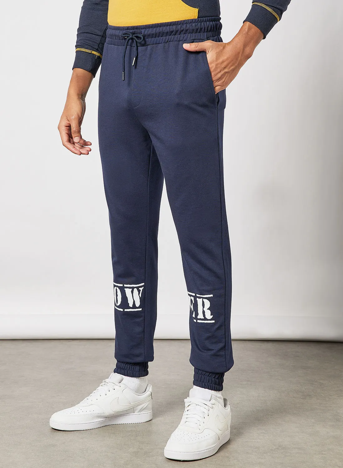 ABOF Regular Fit Joggers White Prints/Navy