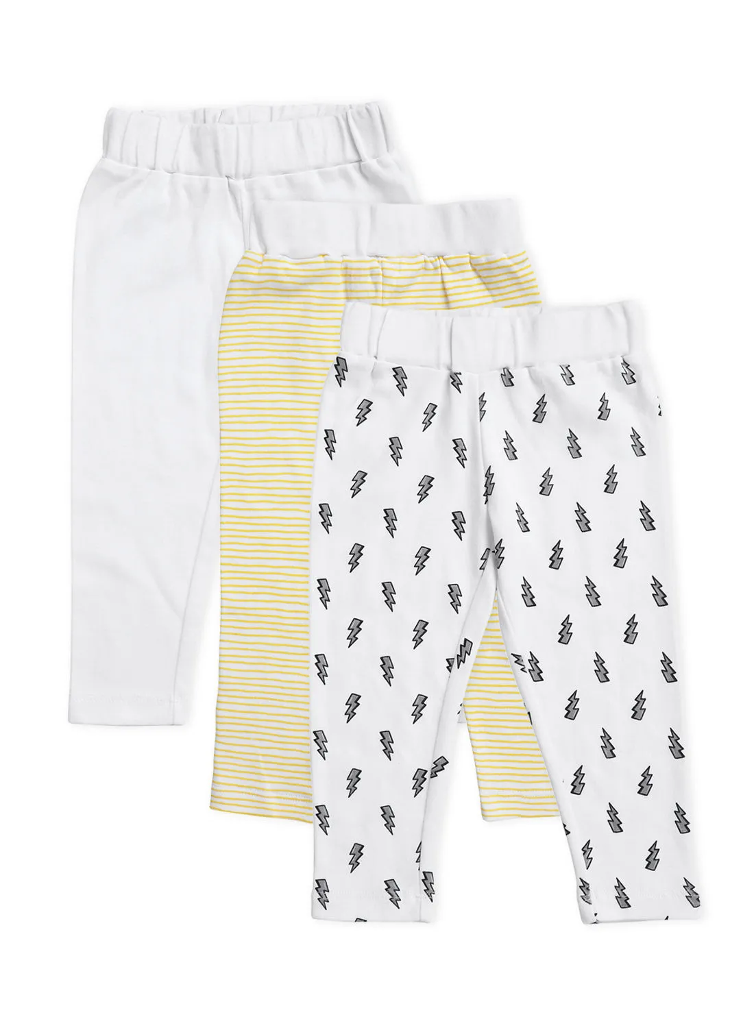 Bebi Baby Boys 3-Piece Cotton Regular Fit Pants Set White/Black/Yellow