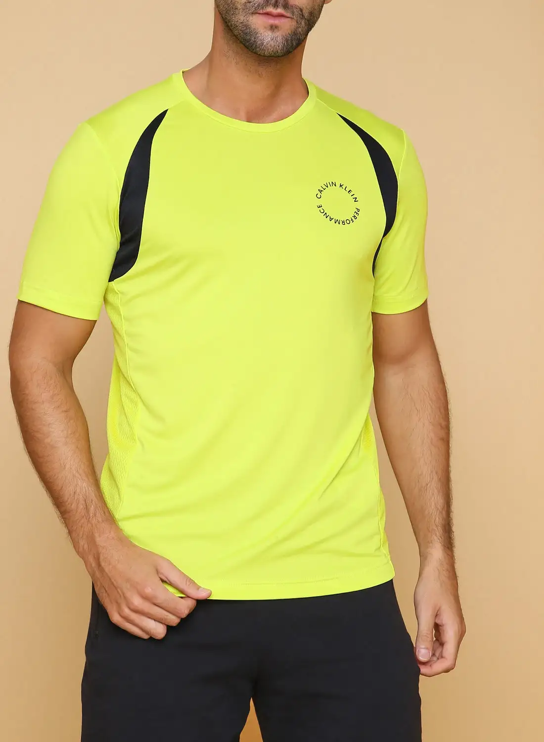 Calvin Klein Performance Mesh Panel Detail T-Shirt Sulphur Spring