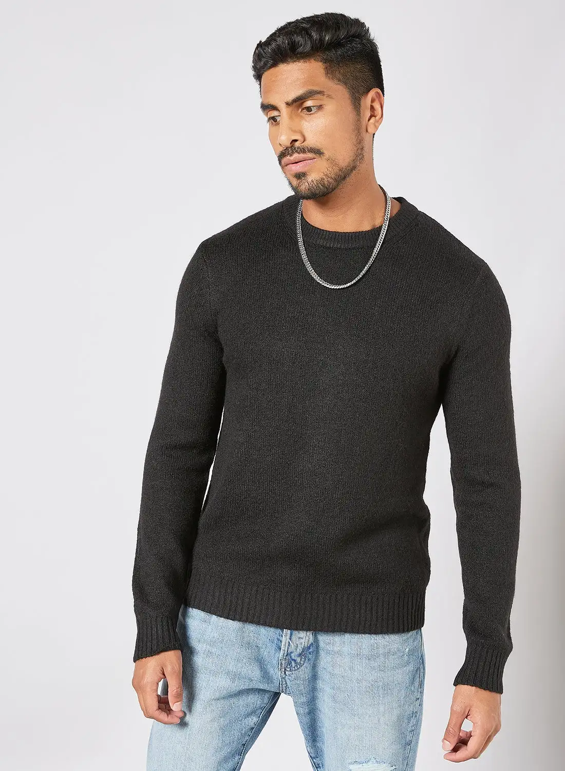 JACK & JONES Crew Neck Knitted Sweater Black