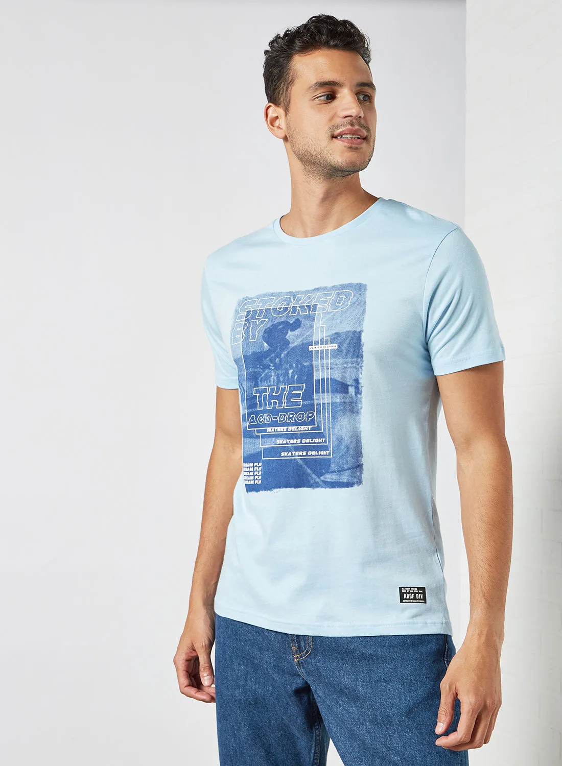 ABOF The Acid-Drop Printed Crew Neck T-Shirt Blue Bell