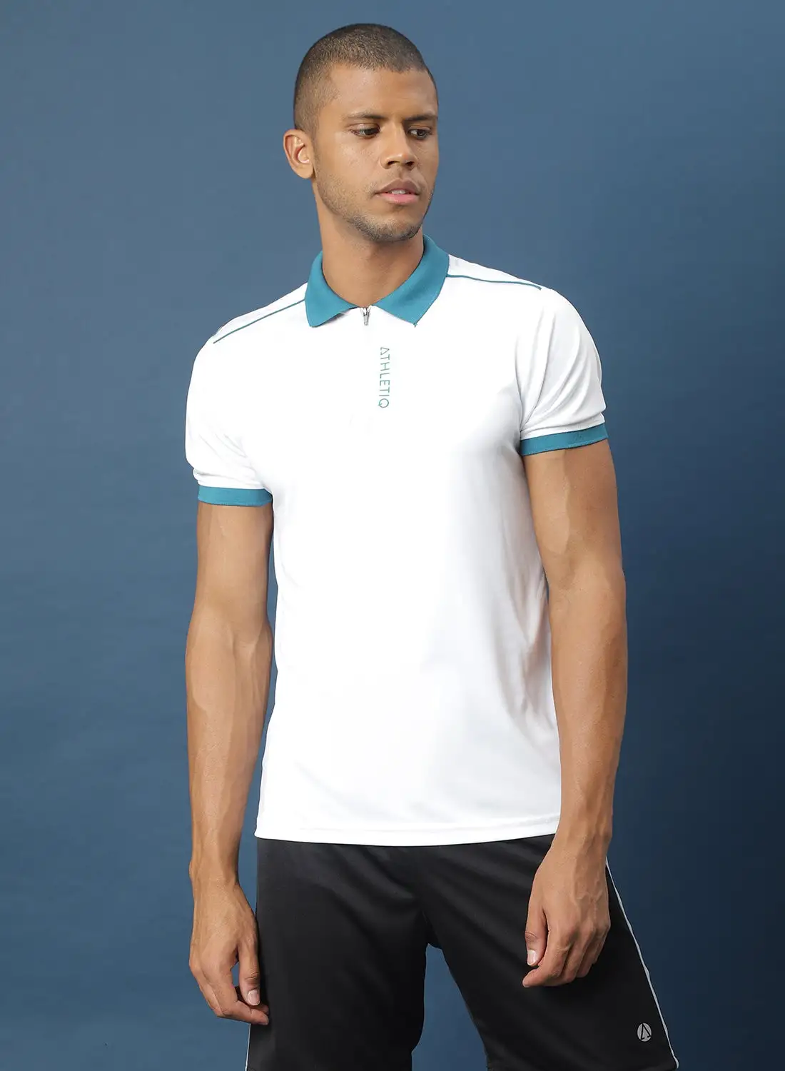 Athletiq Basic Logo Printed Polo White/Petrol