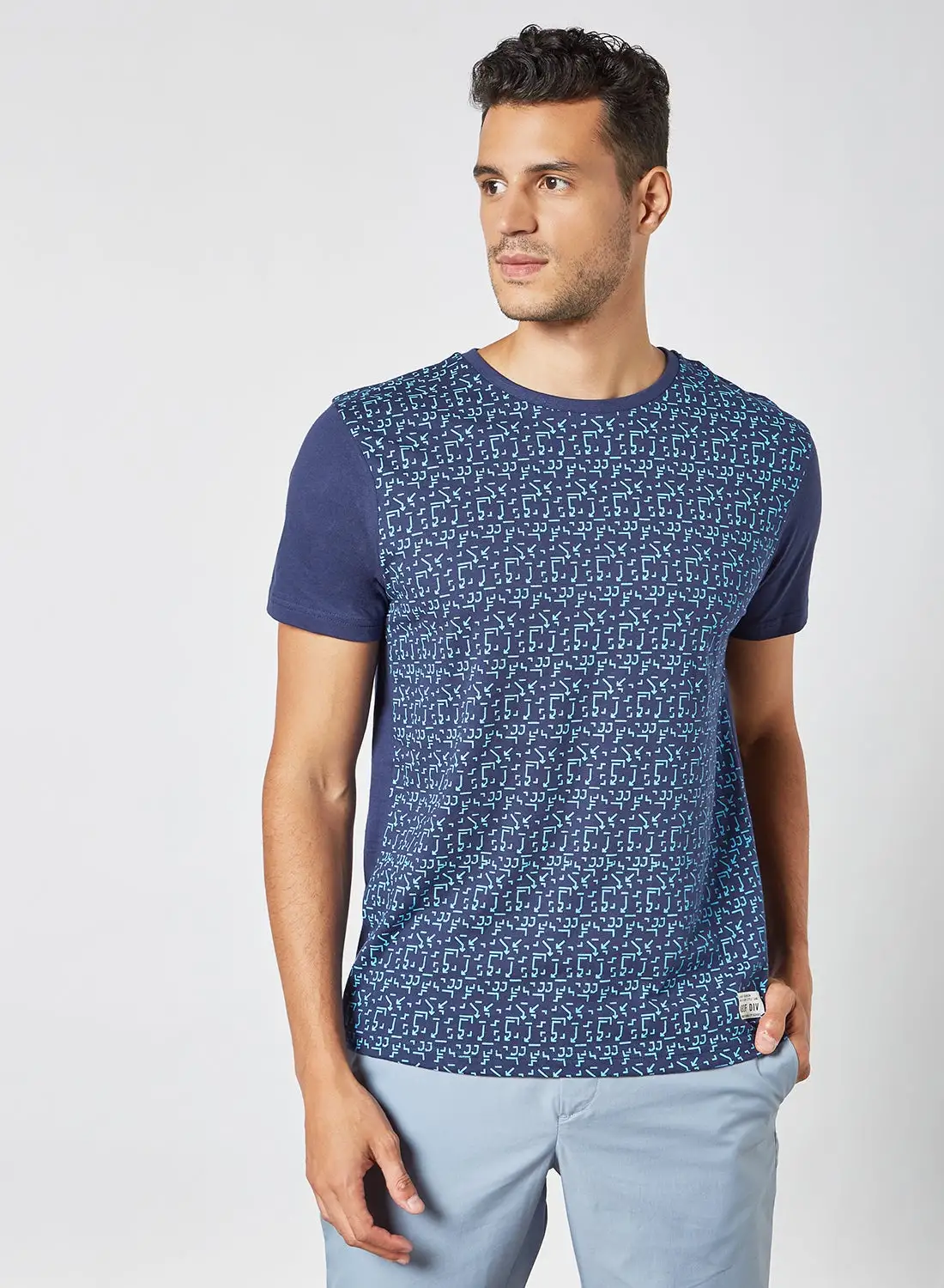 ABOF Graphic Printed Crew Neck Regular Fit T-Shirt Navy Blue