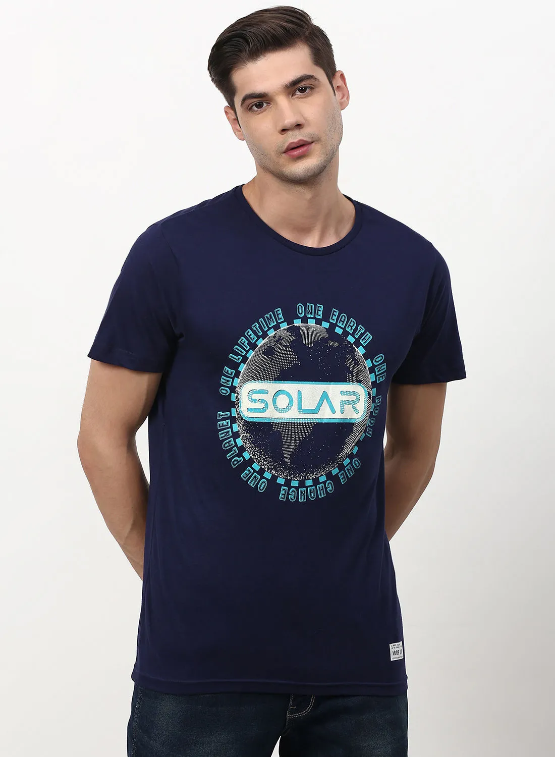 ABOF Solar Printed Regular Fit Crew Neck T-Shirt Navy