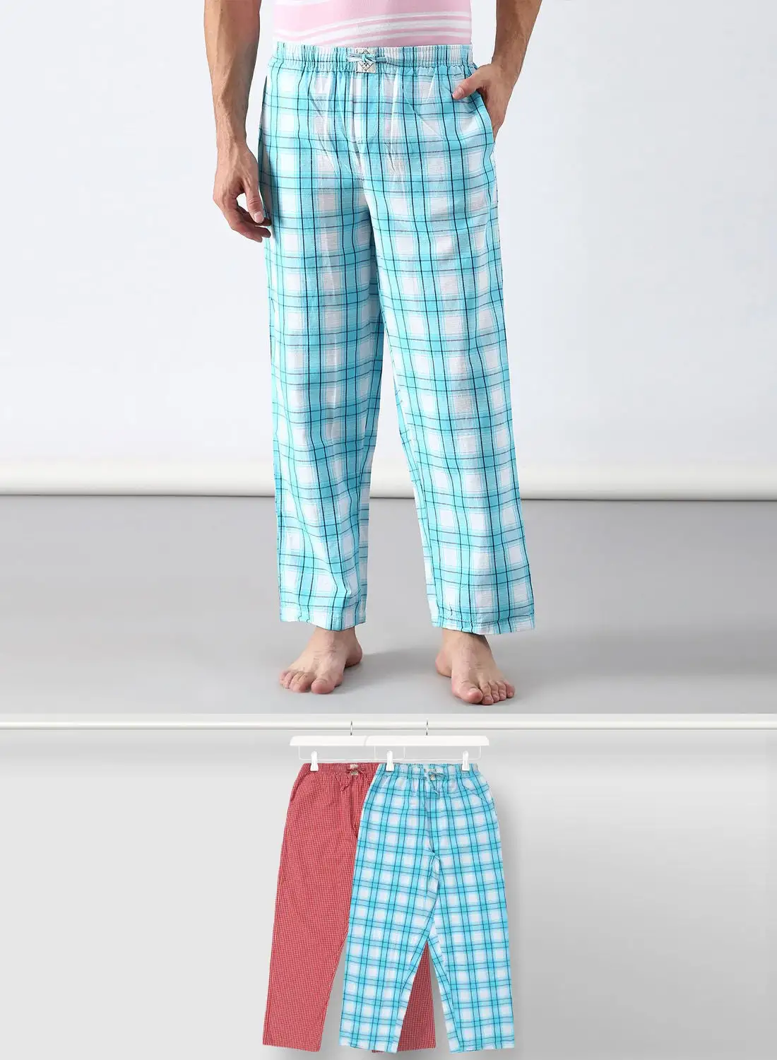 ABOF 2 Pack Lounge Pants Sets Sky Blue/Light Red