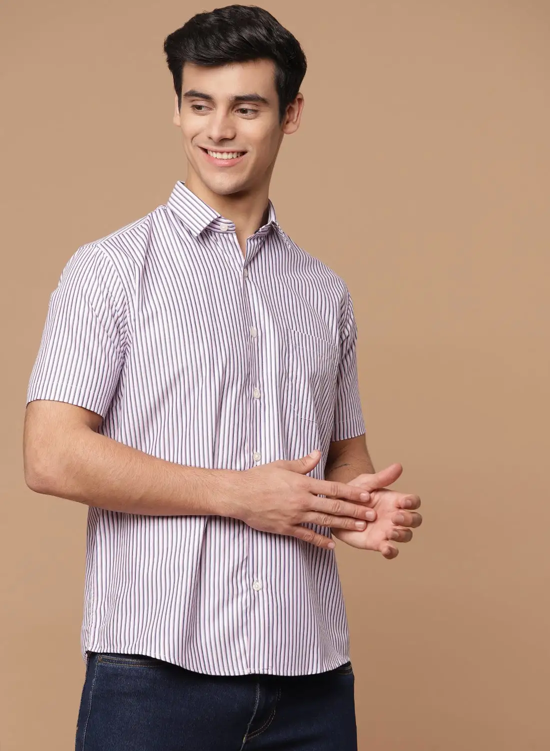 QUWA Casual Stripe Shirt Lilac