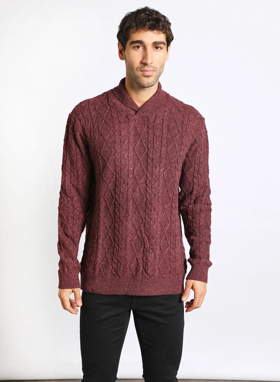 Noon East Men's Solid Plain Knitted Patterned Full Sleeves Sweater For Winters , Round Neck Full Sleeves Bitter Chocolate