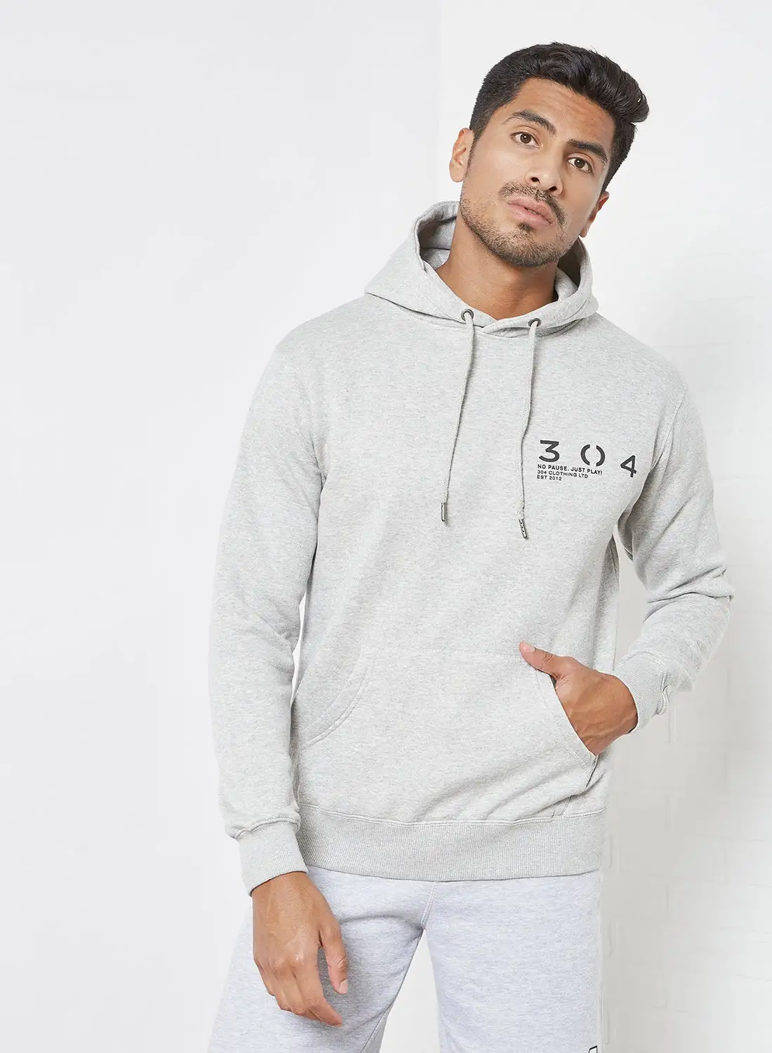 304 Barcode Print Hoodie Grey