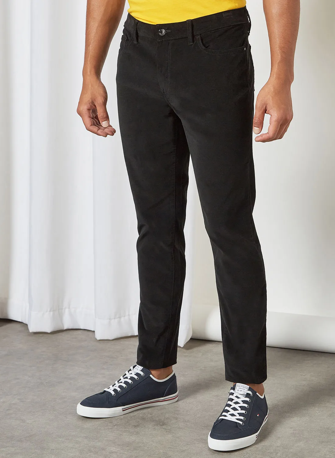 TOMMY HILFIGER Venice Mid Rise Slim Flex Velvet Trousers Black