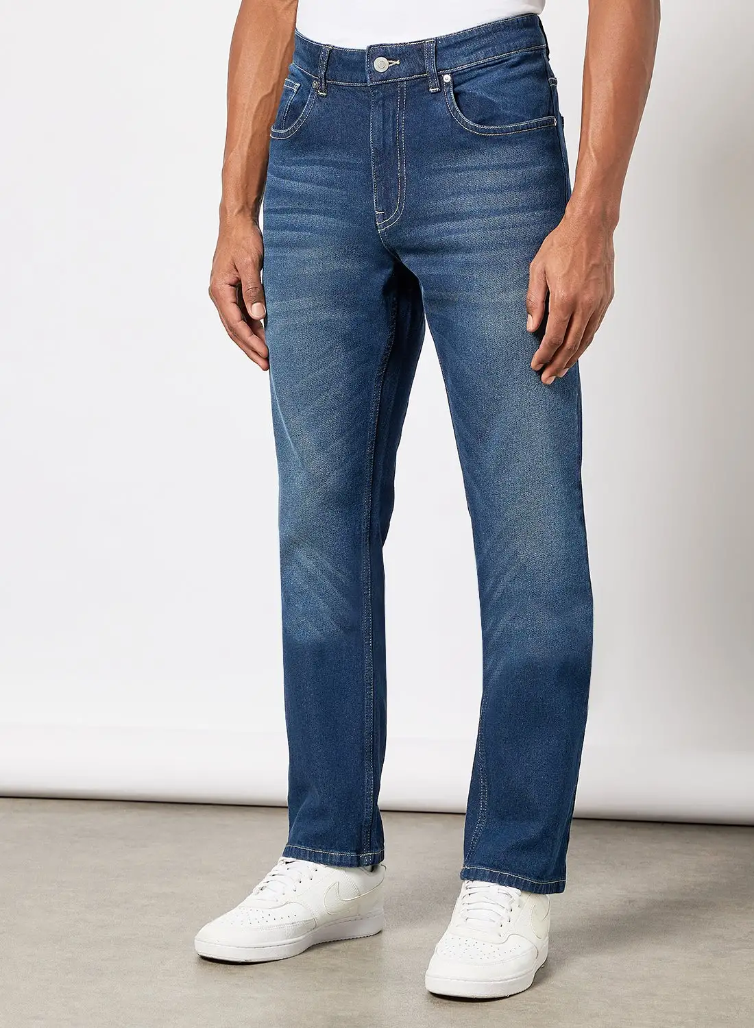 QUWA Washed Straight Jeans Dark Blue