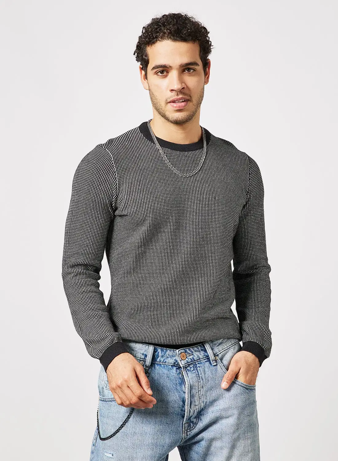 Red Tape Casual Men's Long Sleeve Cotton Sweater Oil Black