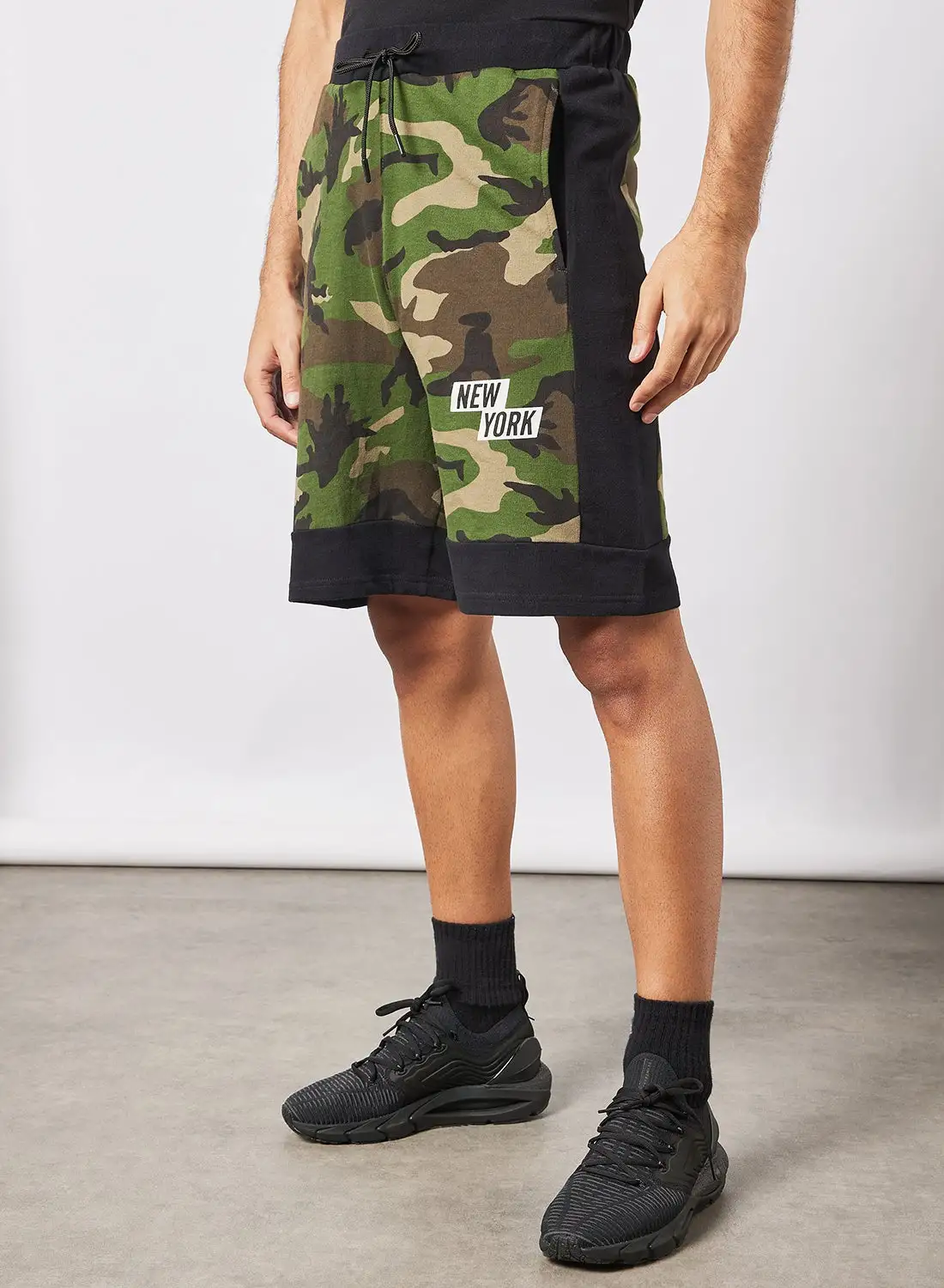 R&B Slim Fit Printed Shorts With Pocket Detail And Elasticised Waistband Olive Green