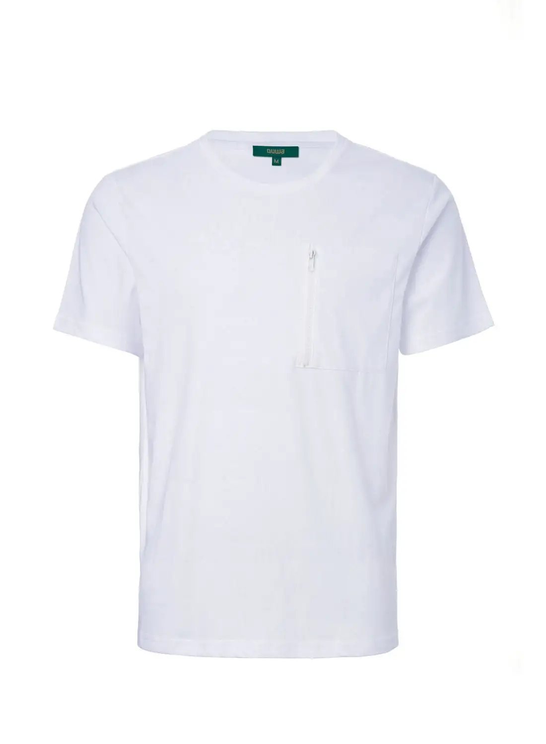 QUWA Casual Crew Neck Vertical Zip Pocket T-Shirt Pearl White