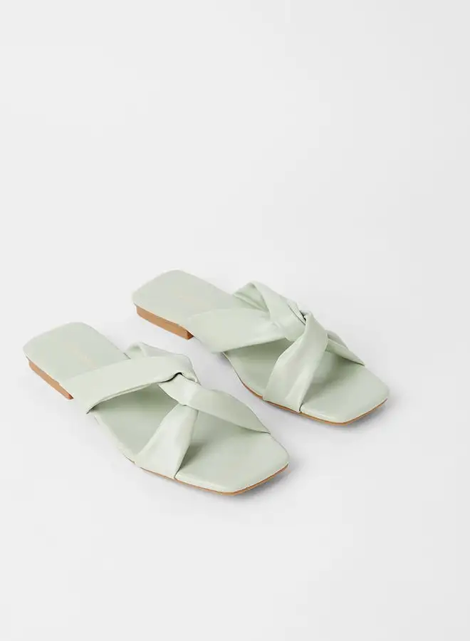 Geoomnii Kristin Ruffles Detail Flat Sandals Green