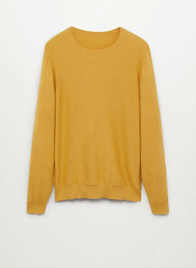 MANGO Cable Knit Long Sleeve Sweater Ochre