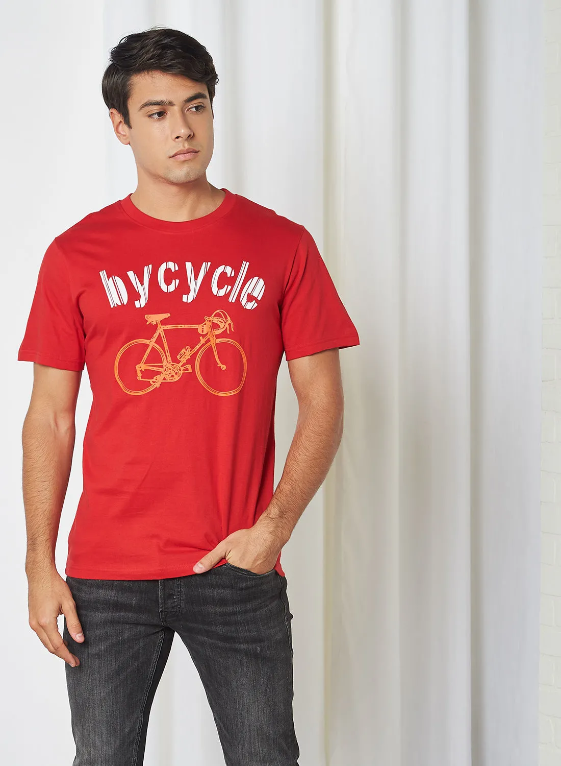 QUWA Bycycle Printed T-Shirt Candy Red