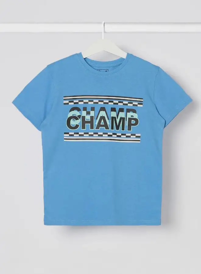 NEON Champ Printed Casual Crew Neck T-Shirt Primary Azure Blue