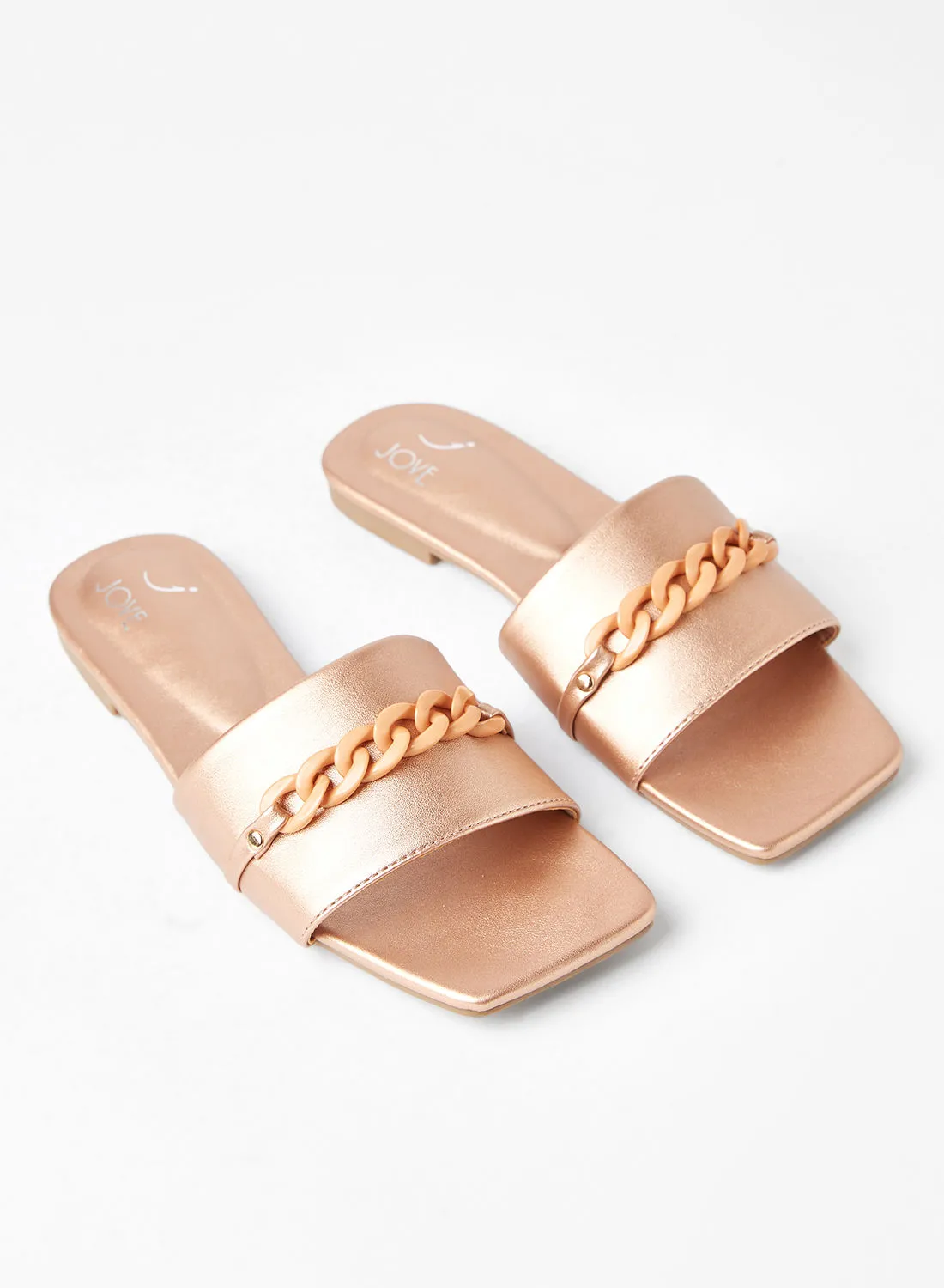 Jove Stylish Party Wear Flat Sandals Rose Gold