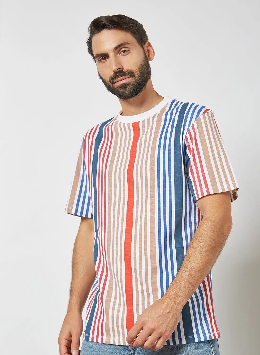 STATE 8 All-Over Stripe T-Shirt أزرق / أحمر مقلم