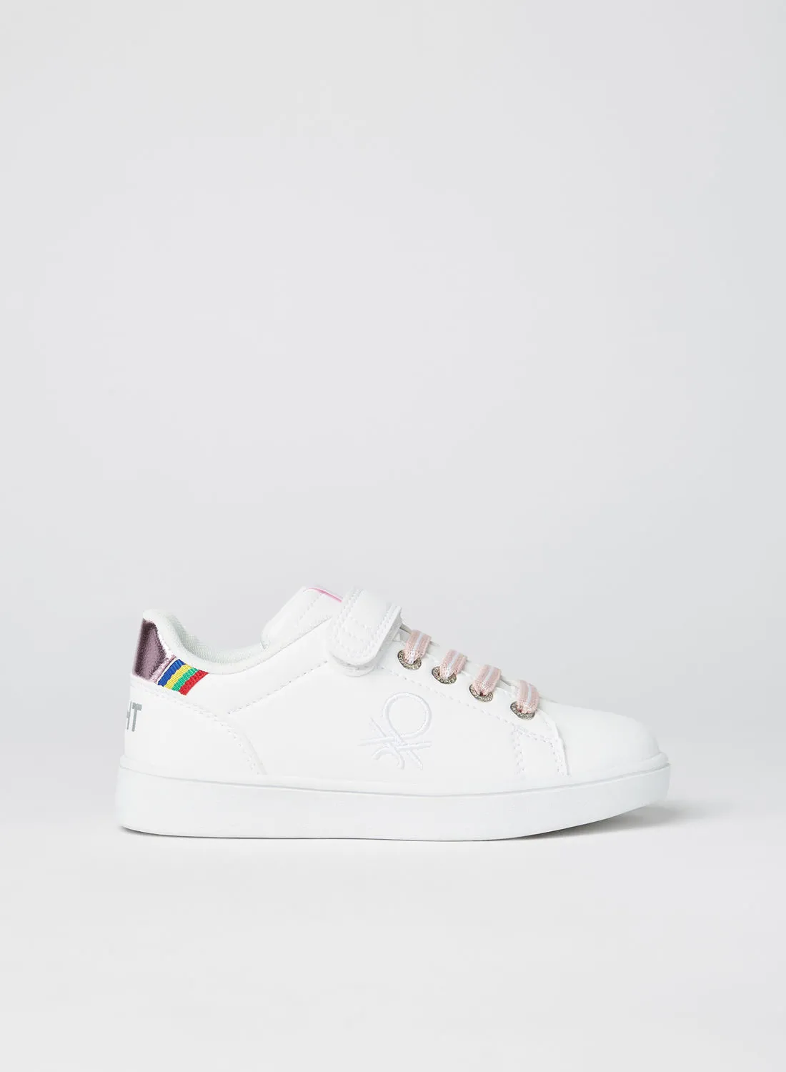 UNITED COLORS OF BENETTON Kids Logo Embroidered Sneakers White/Lotus