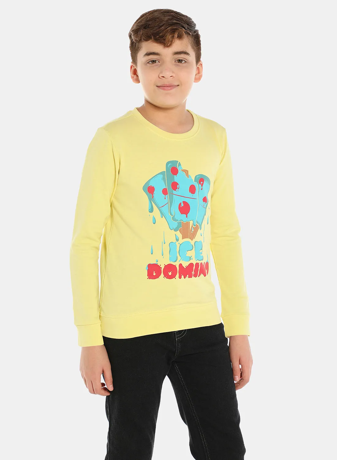 QUWA Stylish Boys Graphic Printed Crew Neck Sweatshirt Light Yellow