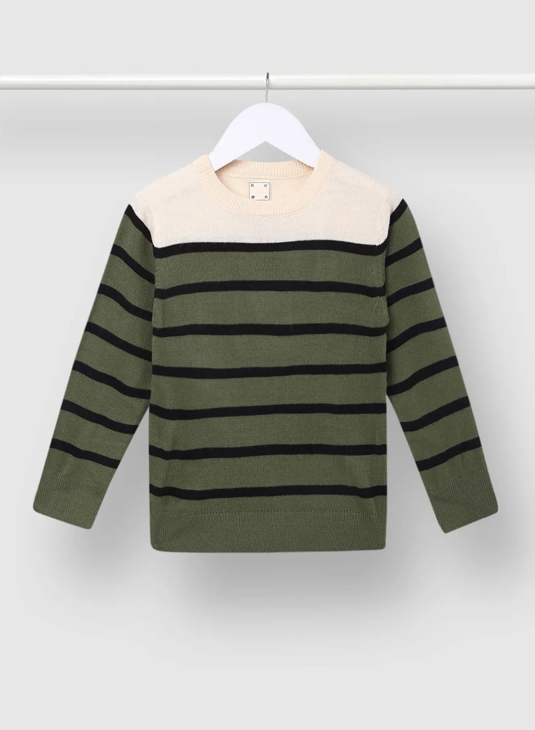 NEON Stripes Pattern Crew Neck Sweater Green/Black/White