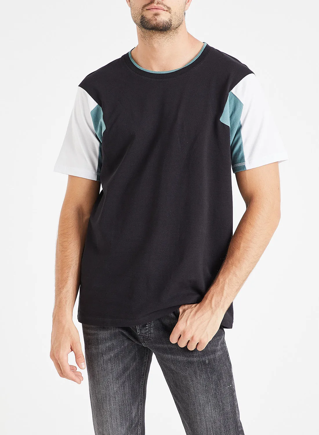 JACK & JONES Colourblock Sleeve T-Shirt Black