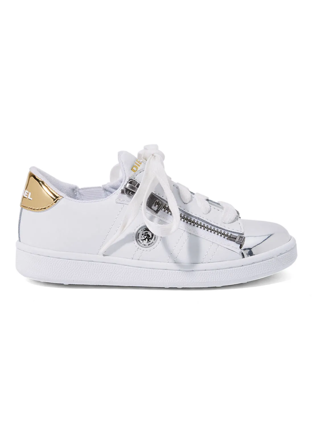 DIESEL KID SN LOW 40 Lace-Up Sneakers White/Gold/Silver