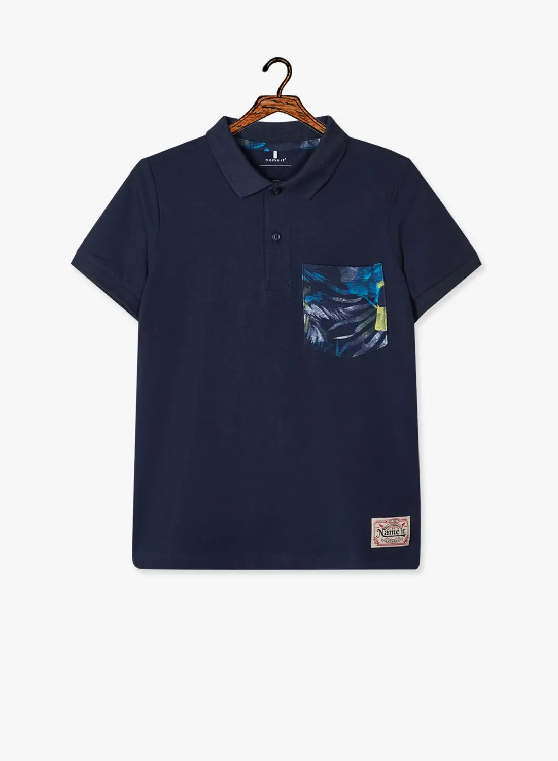 NAME IT Kids Contrast Pocket Polo Navy