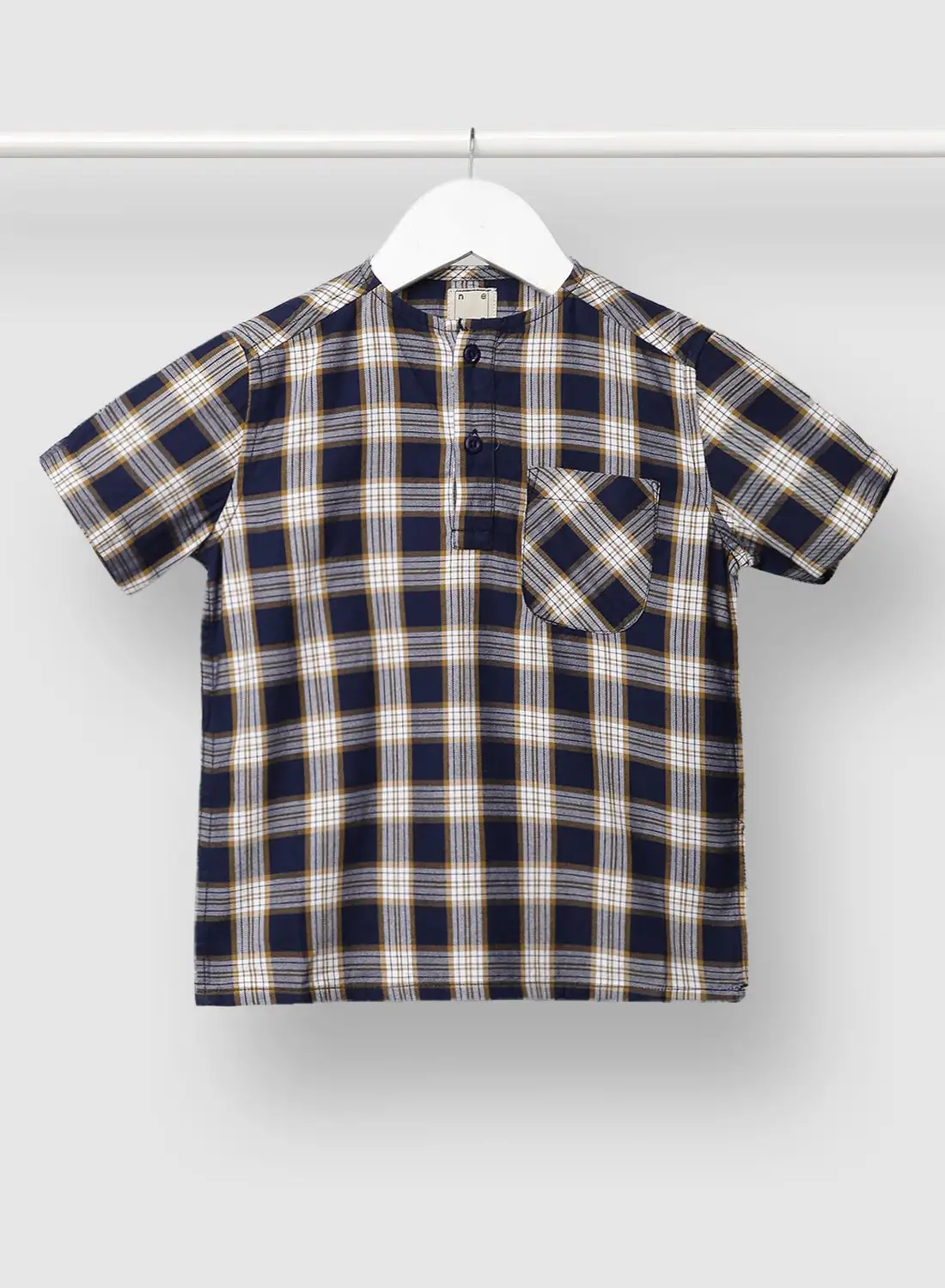 NEON Checked Pattern Short Sleeve Shirt Navy Blue/White