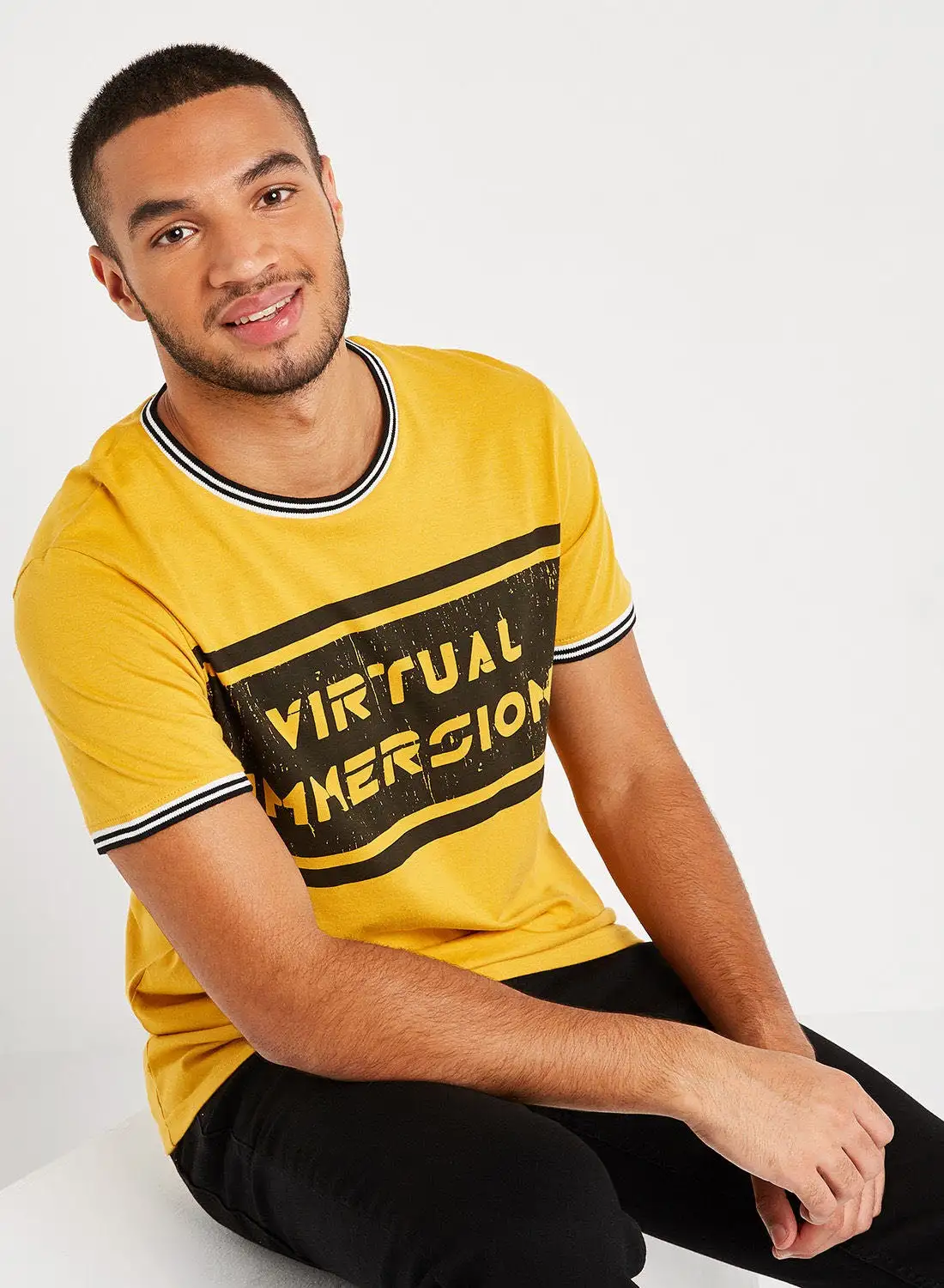 ABOF Virtual Immersion Panelled T-Shirt Yellow/Black