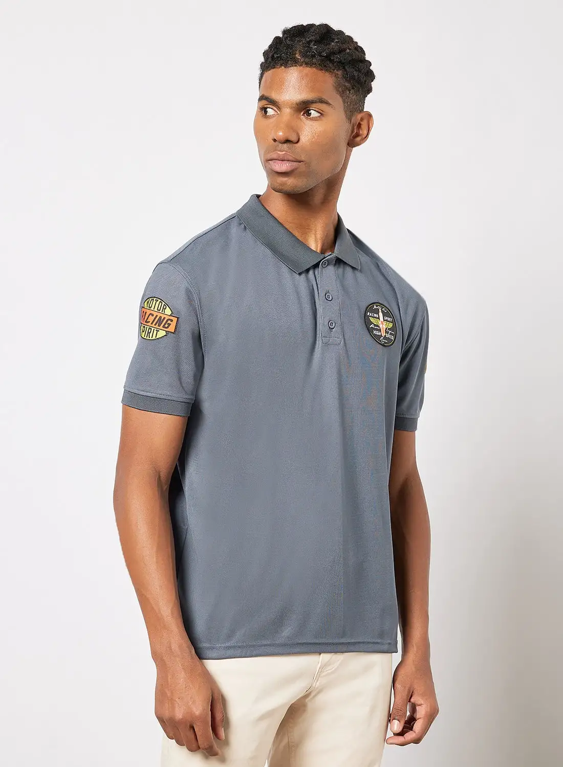 QUWA Woven Badge Polo Dress Blue