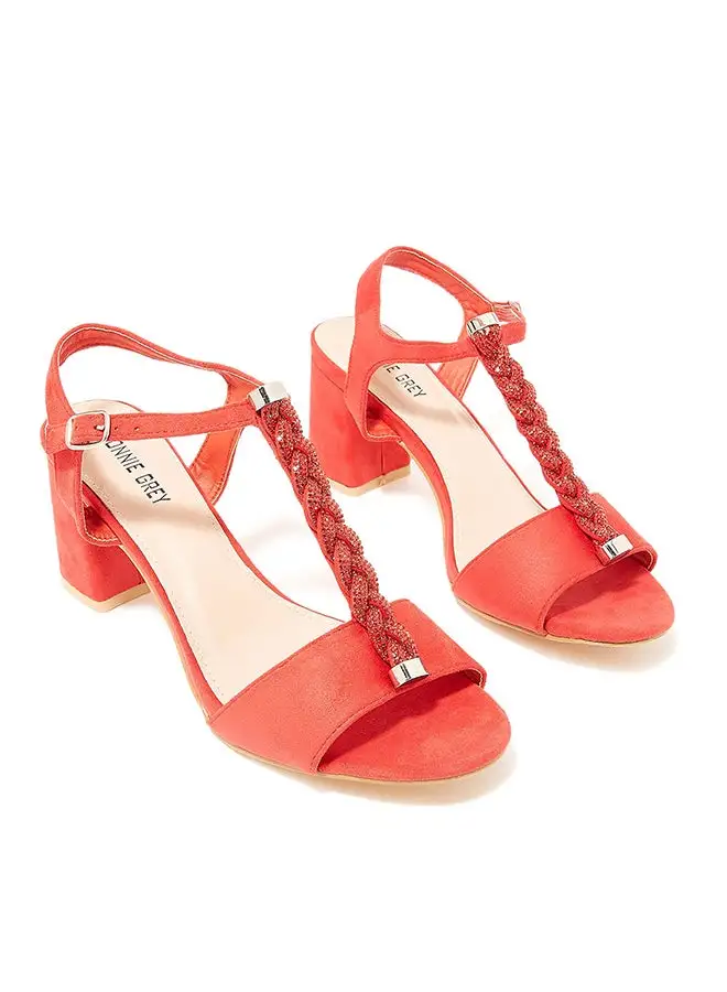 Ronnie Grey Faux Suede Block Heel Sandals Red