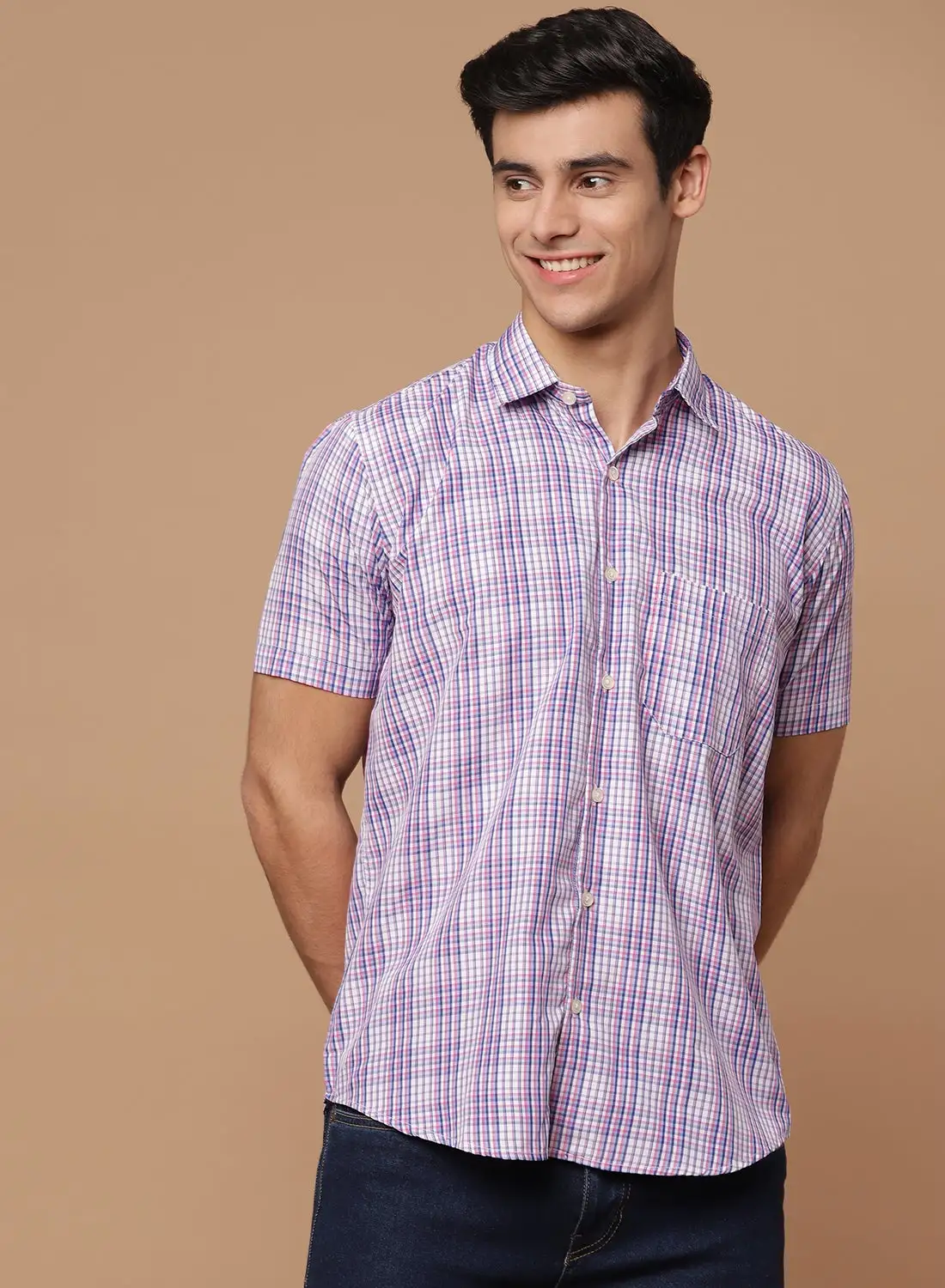 QUWA Casual Check Shirt Purple/White