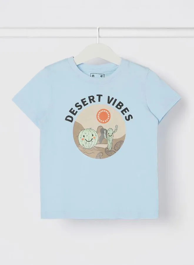 NEON Desert Vibes Graphic Printed Crew Neck T-Shirt Light Blue