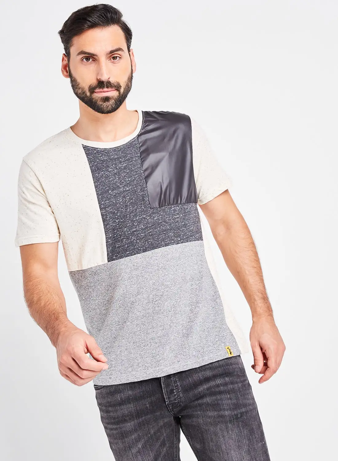 Campus Sutra Colourblock T-Shirt Grey